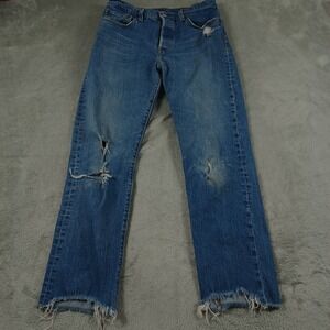 Levis 501 Jeans Womens 28 Blue‎ Denim Premium Light Wash Distressed Frayed